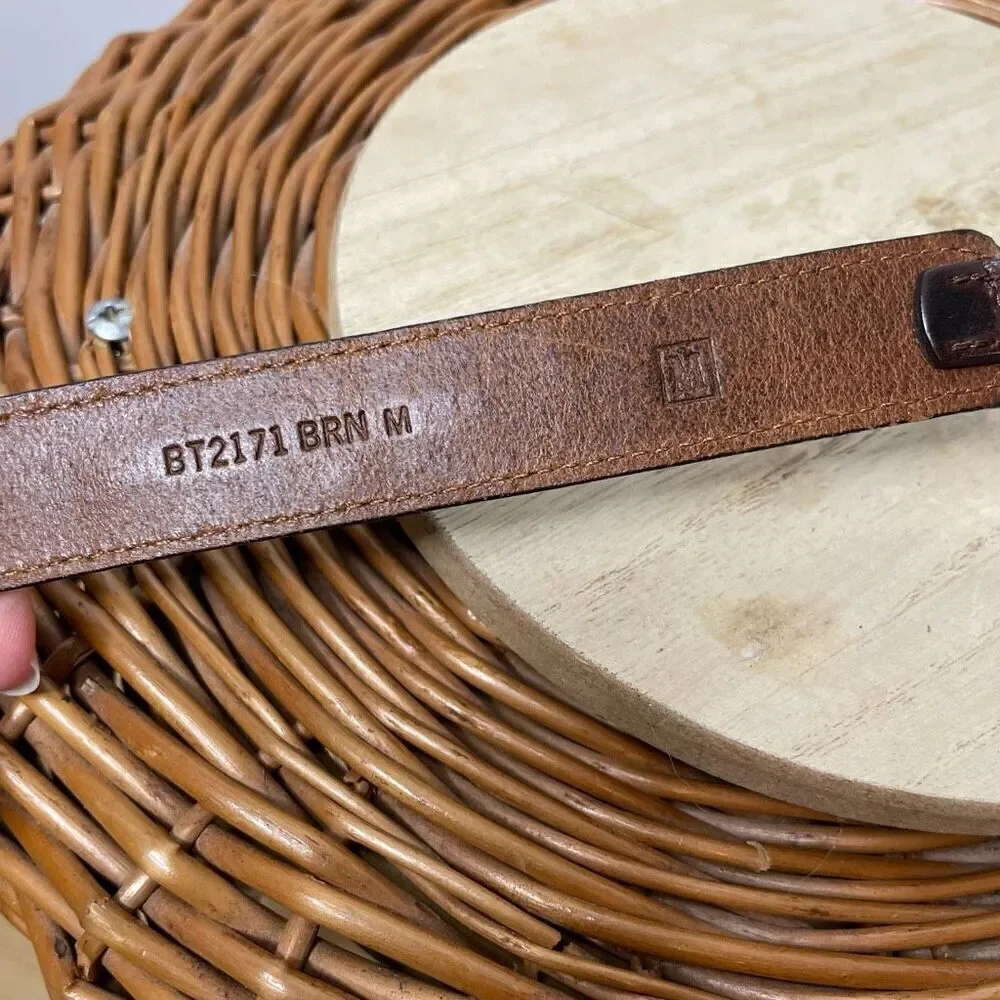 Fossil‎ Brown Leather Hammered Silver Medium M Belt Western Cowboy
